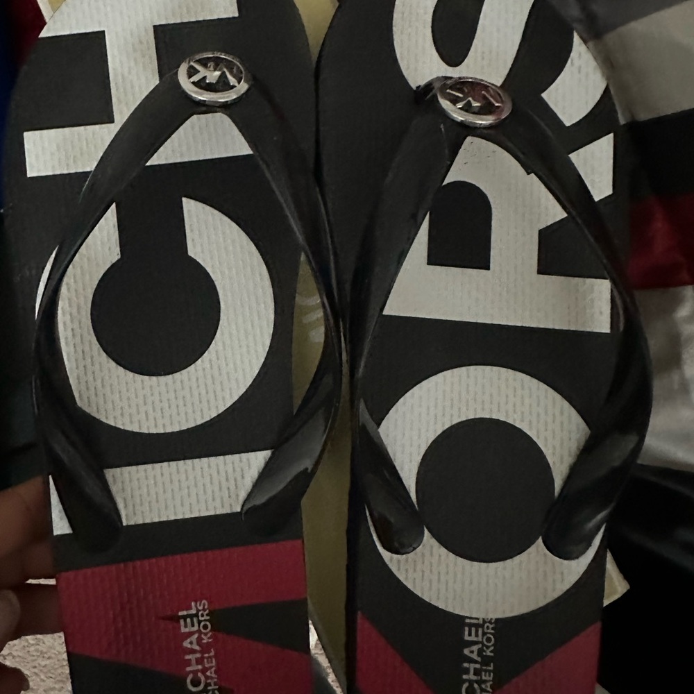 Michael Kors Black and Red Logo Flip Flops